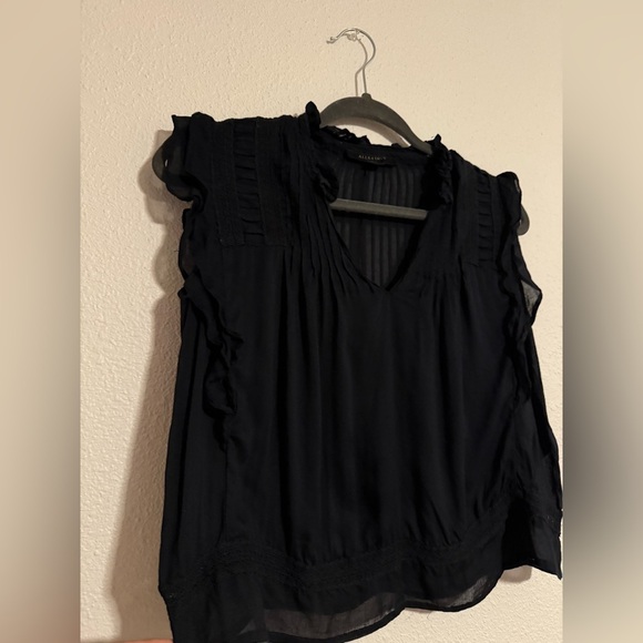 All Saints Black Crop Blouse - Picture 3 of 6